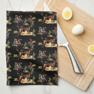 Vintage Western Rodeo Events Cowgirl Cowboy Tea Towel
