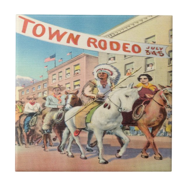 Vintage Western  Rodeo Parade July 4th Rodeo Tile (Front)