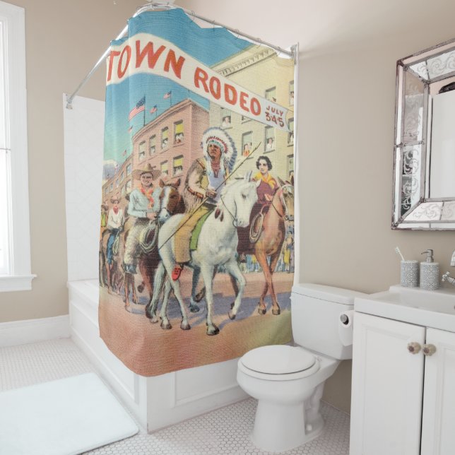 Vintage Western Rodeo Parade Print Shower Curtain (In Situ)