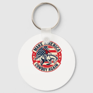 Vintage Western Rodeo Usa Flag Makes America A Cow Key Ring