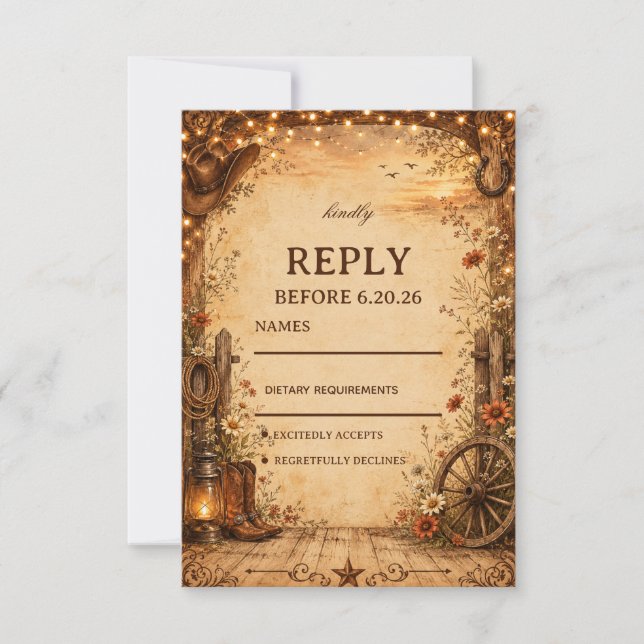 Vintage Western Rustic RSVP Card (Front)
