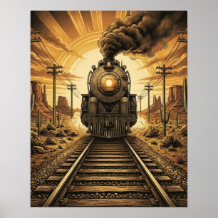 Vintage Western Steam Train Locomotive Desert Poster