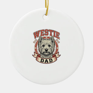 Vintage Westie Dad Dog Lover Shirt Design_1 Ceramic Tree Decoration
