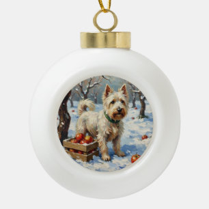 Vintage Westie in Snowy Winter Orchard Christmas Ceramic Ball Christmas Ornament