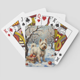 Vintage Westie in Snowy Winter Orchard Christmas Playing Cards