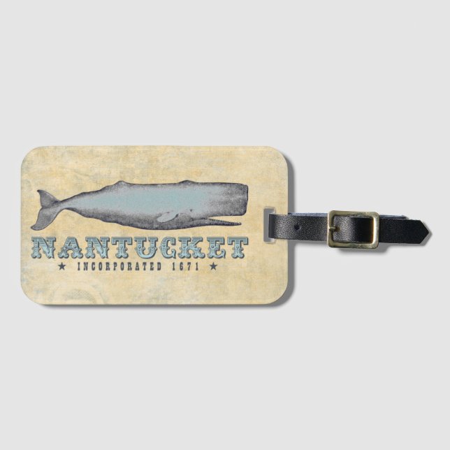 Vintage Whale Nantucket MA Inc 1671 Luggage Tag (Front Horizontal)