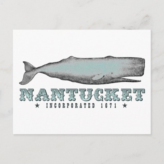 Vintage Whale Nantucket Massachusetts Inc 1671 Postcard (Front)