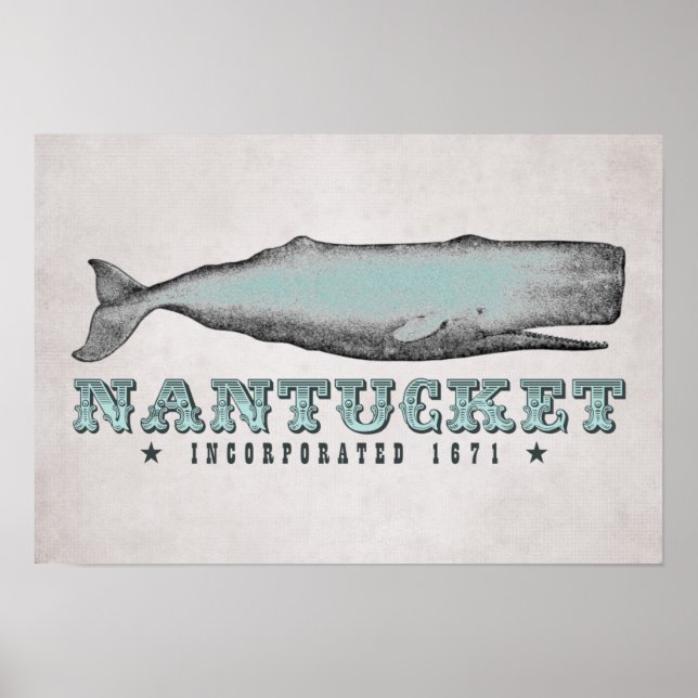 Vintage Whale Nantucket Massachusetts Inc 1671 Poster (Front)