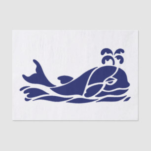Vintage Whale Spout Silhouette Drawing Blue White Tissue Paper