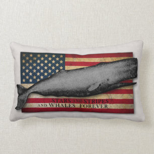 Vintage Whale with US Flag Whales Forever Pillow