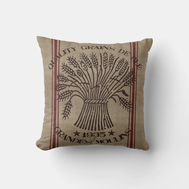 Vintage Wheat Sack Pillow (Front)