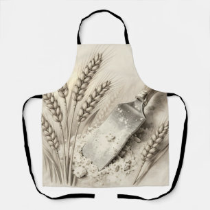 Vintage Wheat Stalks Flour Dough Scraper Illustrat Apron