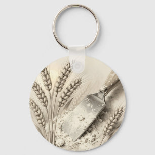 Vintage Wheat Stalks Flour Dough Scraper Illustrat Key Ring