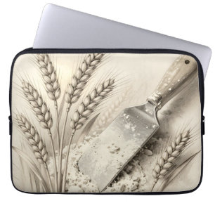 Vintage Wheat Stalks Flour Dough Scraper Illustrat Laptop Sleeve