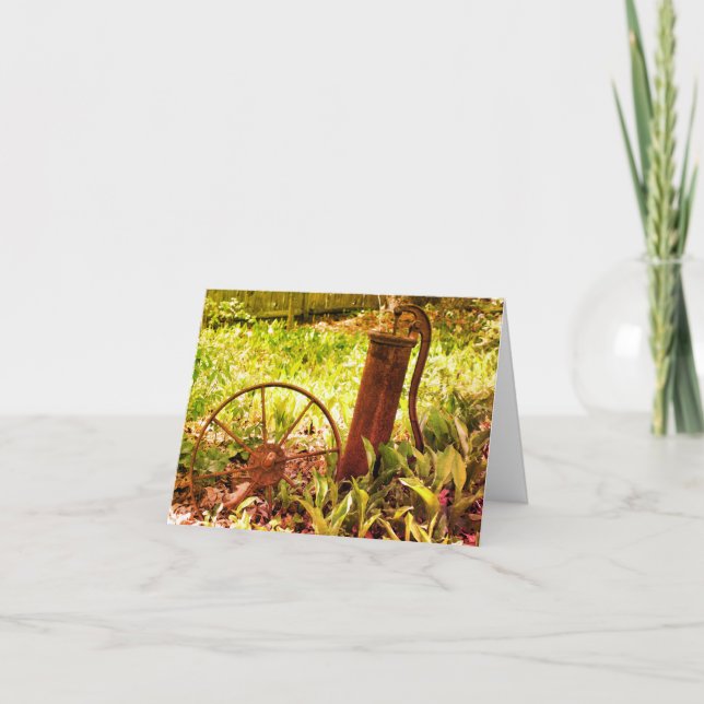 Vintage Wheel Flower Garden Blank Note Card (Front)
