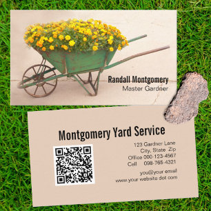 Vintage Wheelbarrow Flowers Gardener QR Code Business Card