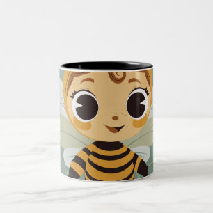 Vintage Whimsical Bee Child Character Ceramic Coff Two-Tone Coffee Mug