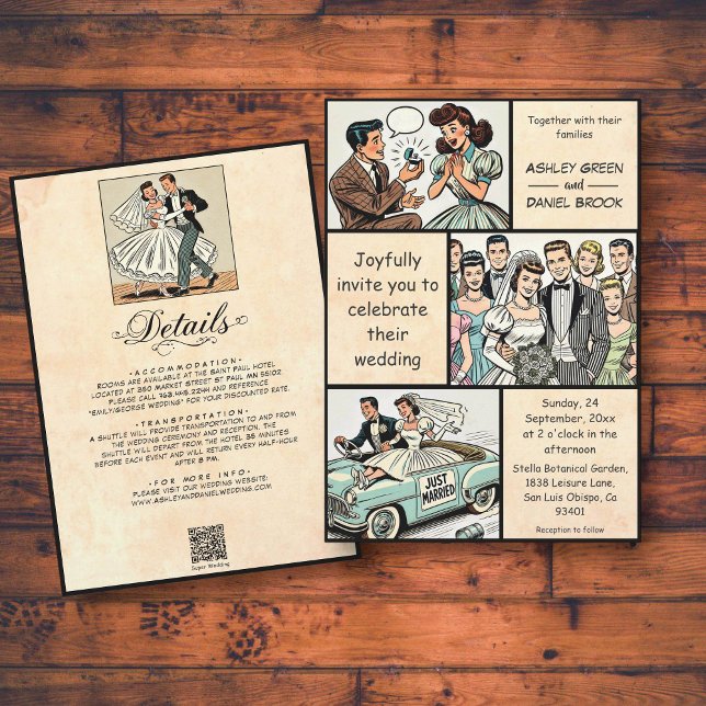 Vintage Whimsical Bride and Groom Comic Wedding Invitation (Creator Uploaded)