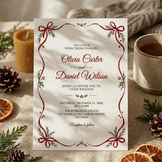 Vintage Whimsical Christmas Holiday Wedding Invitation