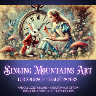 Vintage Whimsical Fantasy Alice Rabbit Decoupage  Tissue Paper