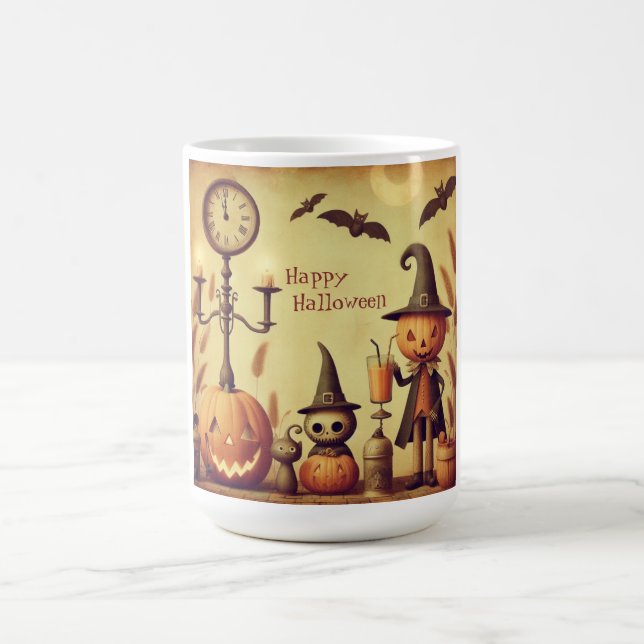 Vintage, whimsical Halloween pumpkins & bats Coffee Mug (Center)