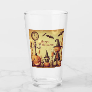 Vintage, whimsical Halloween pumpkins & bats Glass