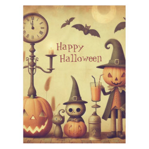 Vintage, whimsical Halloween pumpkins & bats Tablecloth