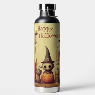 Vintage, whimsical Halloween pumpkins & bats Water Bottle