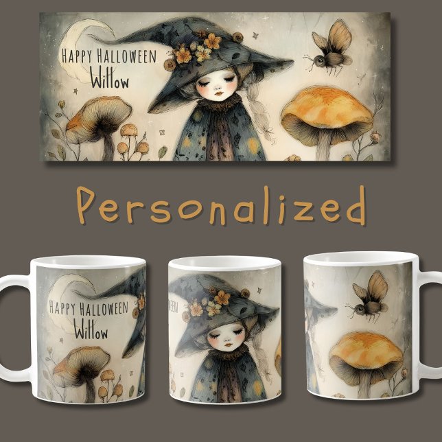 Vintage Whimsical Halloween Witch, Personalised  Coffee Mug (Creator Uploaded)