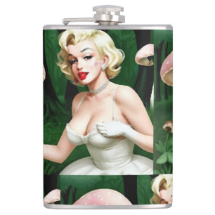 Vintage Whimsical Marilyn Monroe RetroForest Hip  Flask