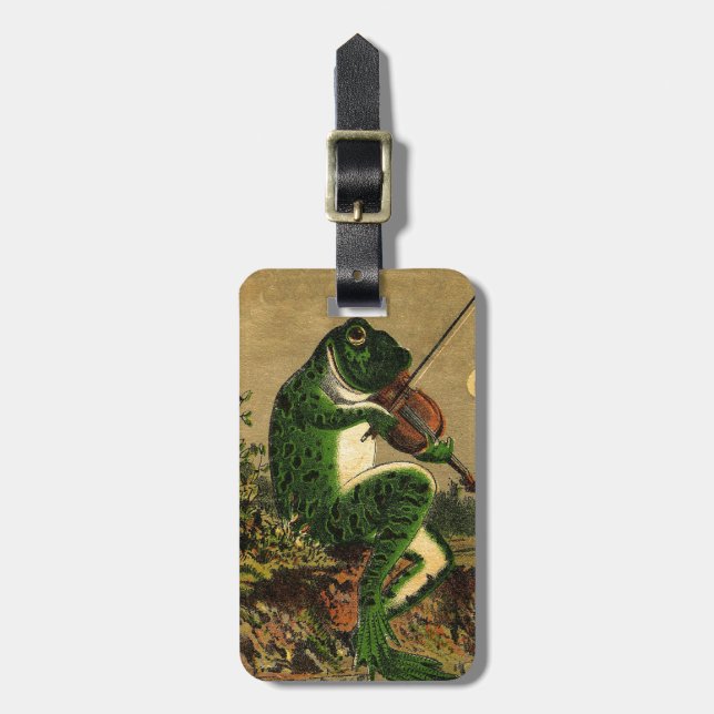 Vintage Whimsical Romantic Frog with Violin Luggage Tag (Front Vertical)
