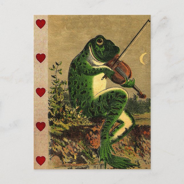 Vintage Whimsical Romantic Frog with Violin Postcard (Front)