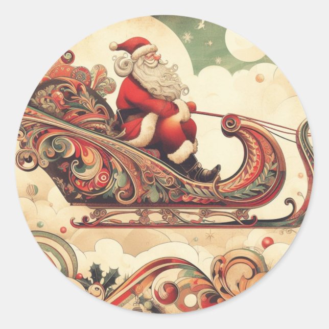 vintage/whimsical/santa/Christmas Classic Round Sticker (Front)