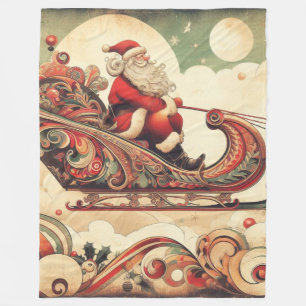 vintage/whimsical/santa/Christmas Fleece Blanket