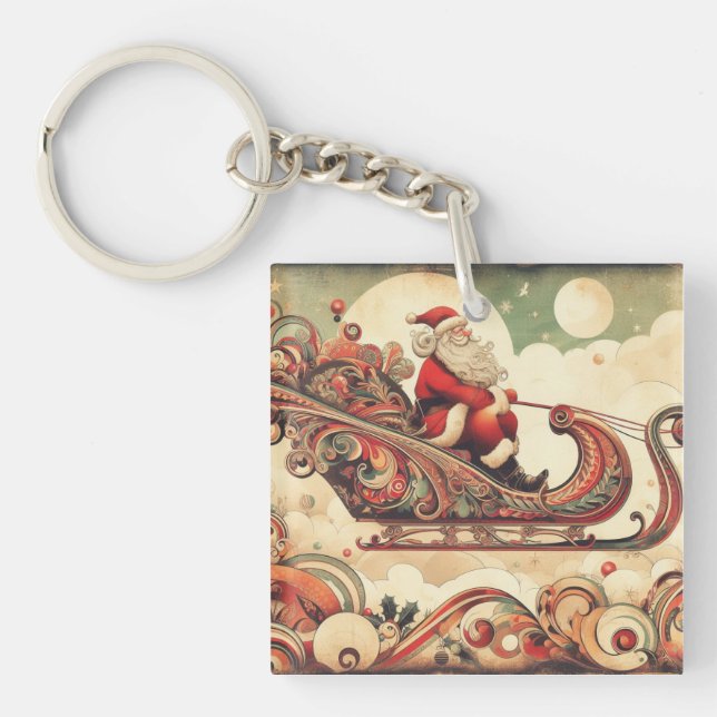 vintage/whimsical/santa/Christmas Key Ring (Front)
