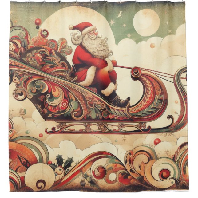 vintage/whimsical/santa/Christmas Shower Curtain (Front)