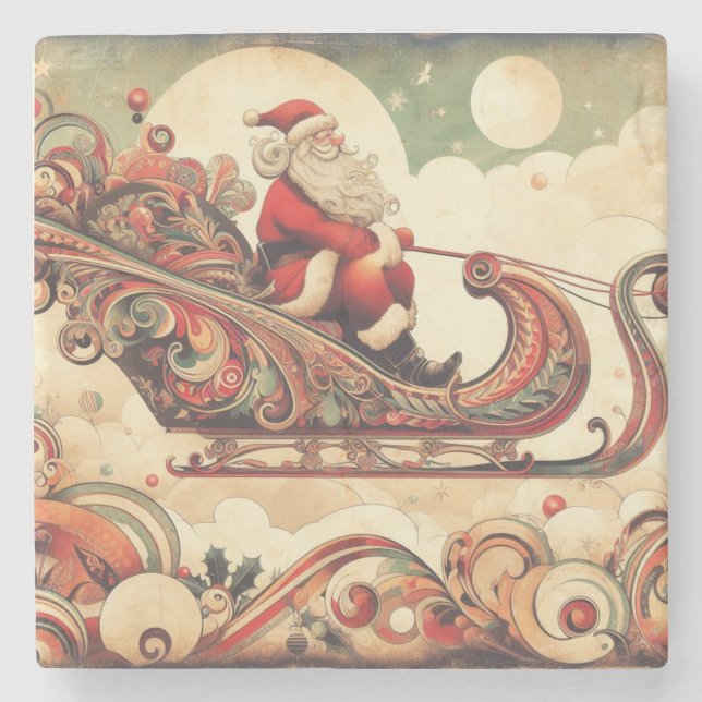 vintage/whimsical/santa/Christmas Stone Coaster (Front)