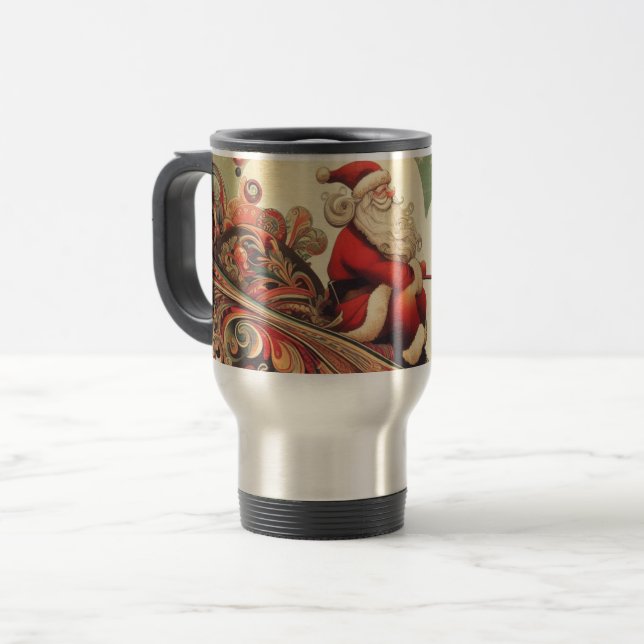 vintage/whimsical/santa/Christmas Travel Mug (Front Left)