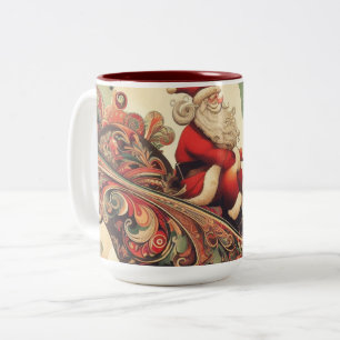 vintage/whimsical/santa/Christmas Two-Tone Coffee Mug