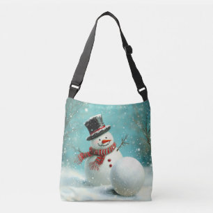 Vintage Whimsical Winter Snowman Joy Crossbody Bag