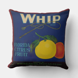 Vintage Whip Citrus Fruit Label  Cushion
