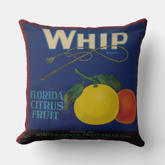 Vintage Whip Citrus Fruit Label  Cushion (Front)