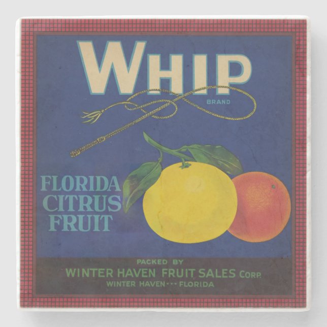 Vintage Whip Citrus Fruit Label  Stone Coaster (Front)