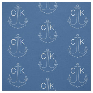 Vintage white anchor nautical monogram fabric