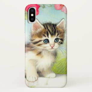 Vintage White and Brown Kitten with Flowers Case-Mate iPhone Case