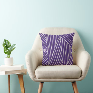 Vintage white and purple lines art cushion
