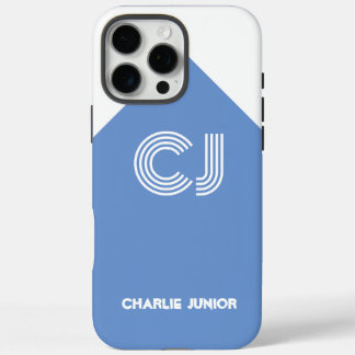 Vintage white & aqua blue monogrammed iPhone 16 pro max case
