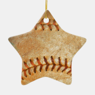 Vintage White Baseball red stitching Ceramic Tree Decoration