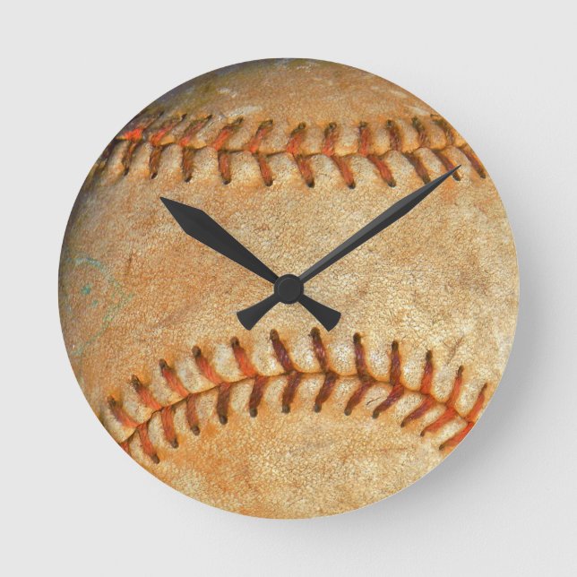 Vintage White Baseball red stitching Round Clock (Front)