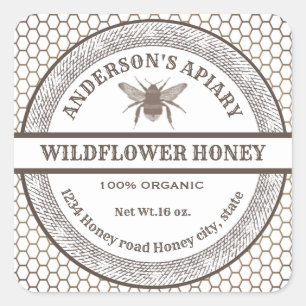 Vintage white bee apiary honey jar label